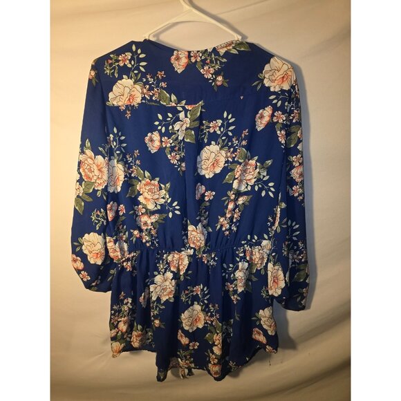 Rue 21 Size XL Blue Floral Tunic Top Shirt Blouse Zip Up Boho Vibes Womens - Picture 2 of 3